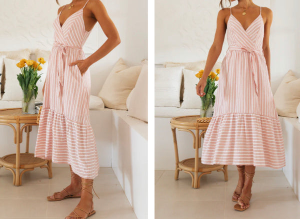 Linen Pink + White Stripe Dress
