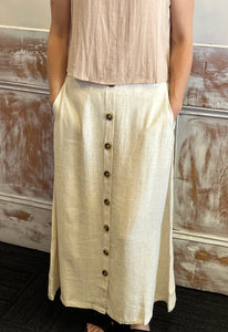 Button Down Linen Skirt- Oat
