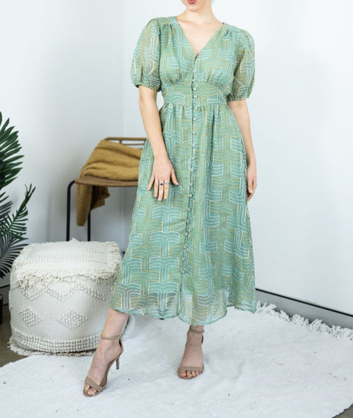 Petra Embroidered Midi Dress - Sage.