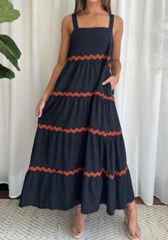 Riya Rick Rack Maxi Dress - Black.