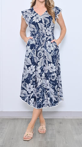 Frankie Rayon Midi Dress - Navy.