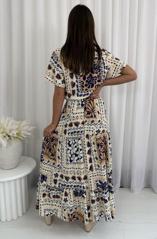 Maxi Dress - Beige And Navy.