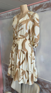 Jasmine 3/4 Sleeve Mini Dress - Beige.