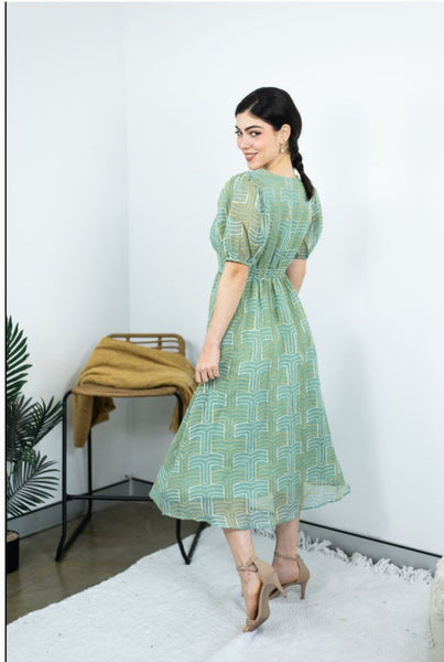 Petra Embroidered Midi Dress - Sage.