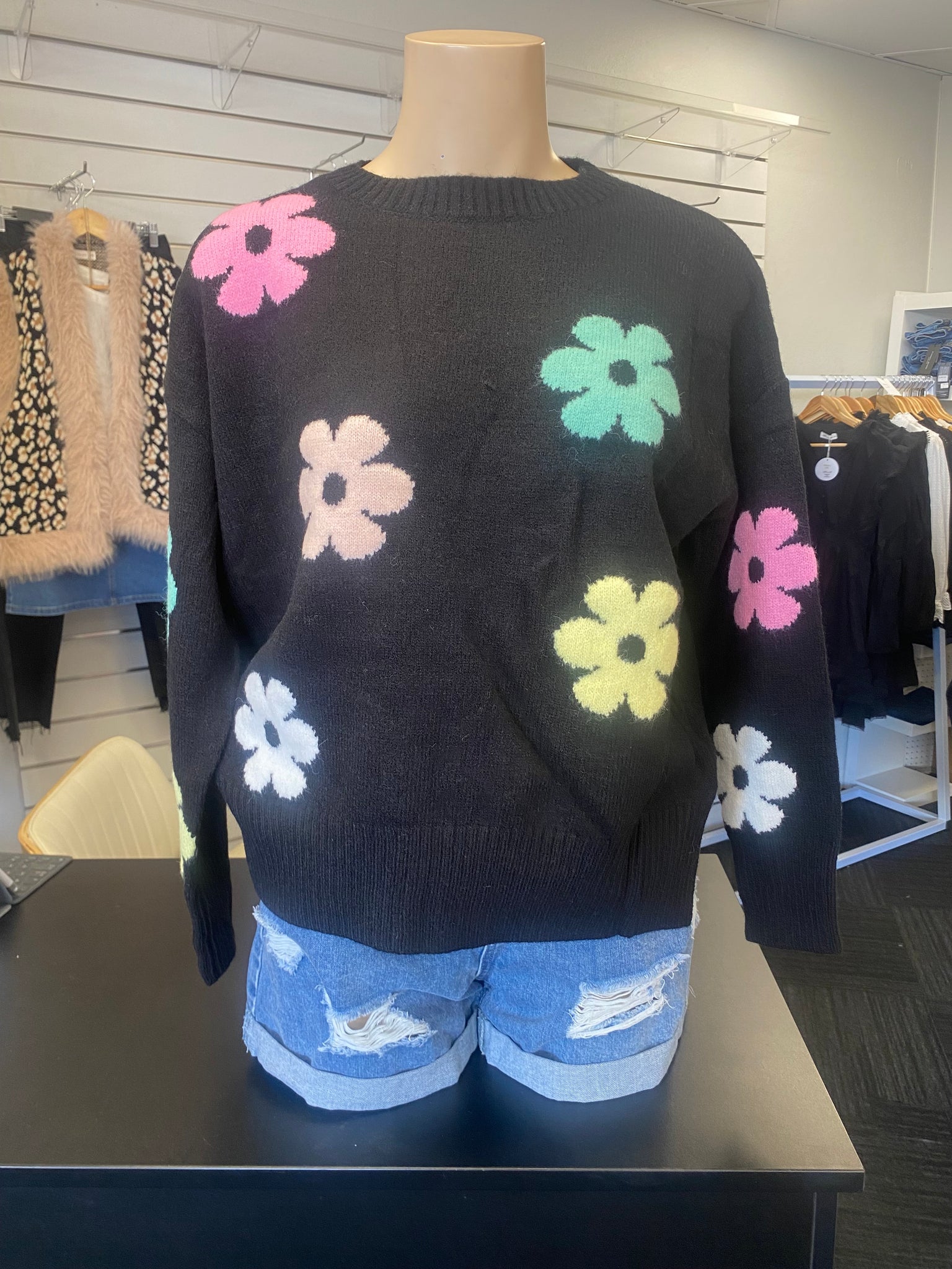 Flower power knit - Black.