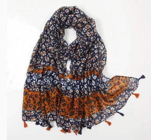 Scarf - Navy/ Tan Multi.