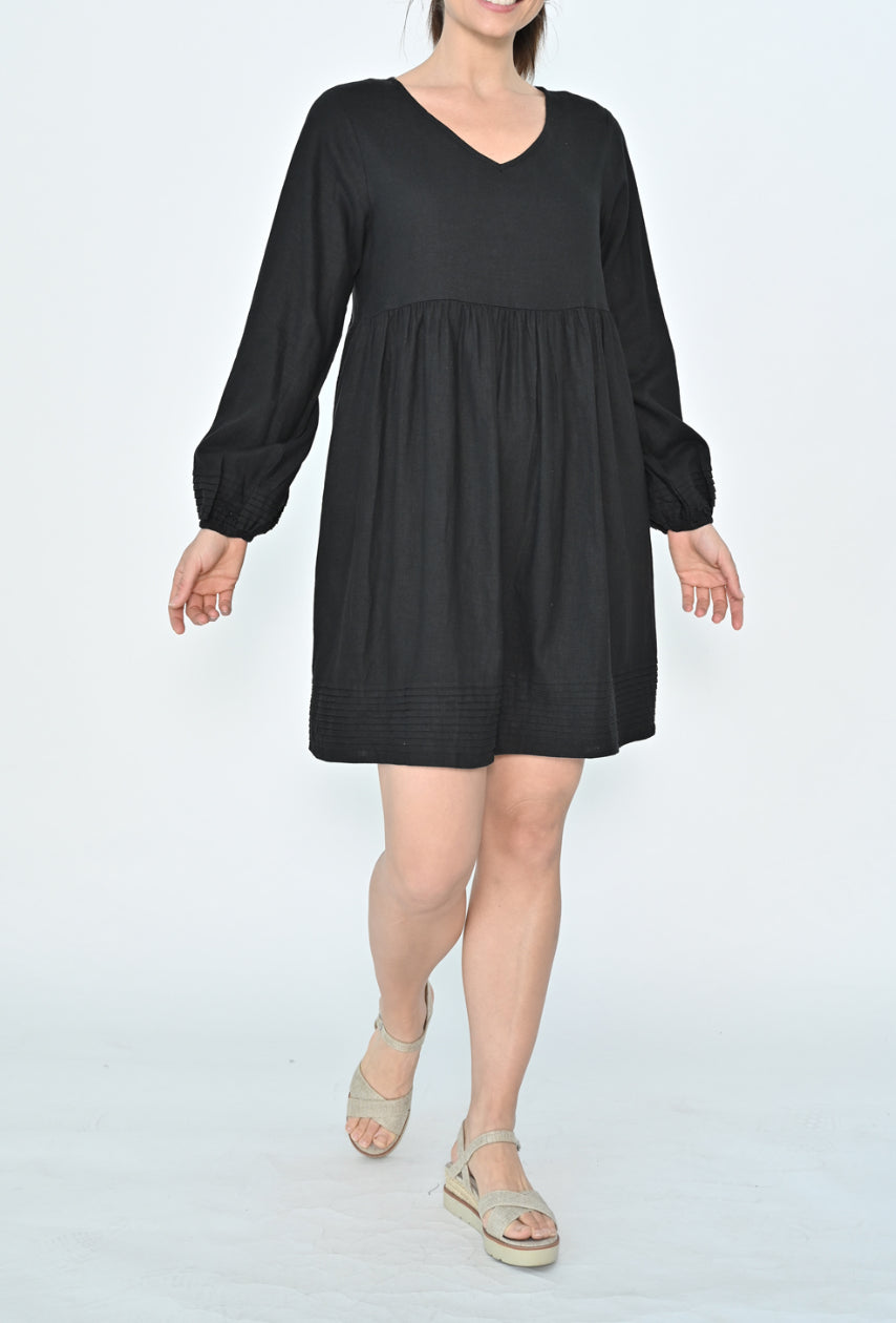 Lila Linen Mini Dress - Black.