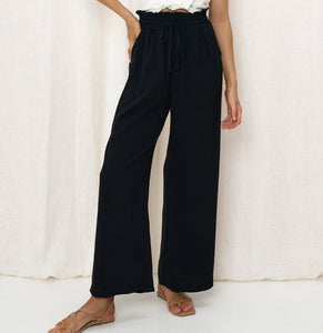 Linen Pant With Drawstring - Black.