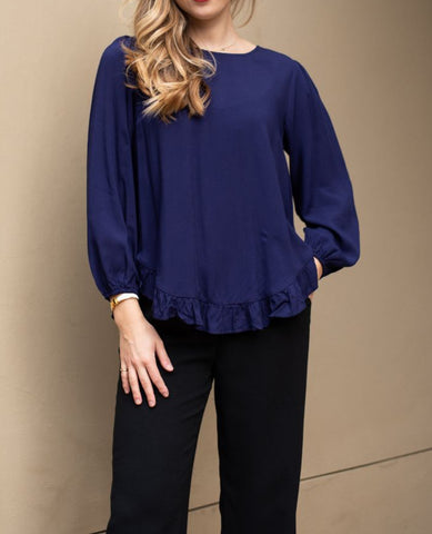 Bon Linen Sleeve Top - Navy.