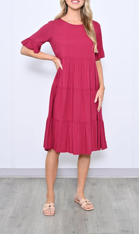 Karly Short Sleeve Rayon Dress - Wine.