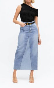 Carmen Raw Edge Denim Midi Skirt