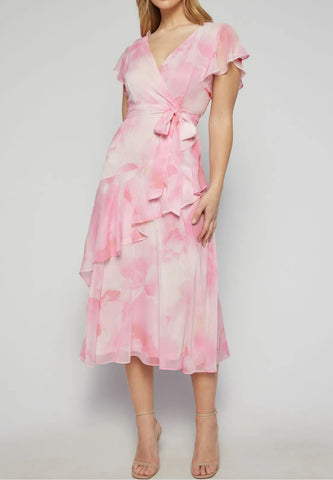 Pretty In Pink Flutter Sleeve Midi Dress - Pink.