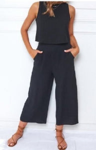 Lana Linen Crop Pants - Black.
