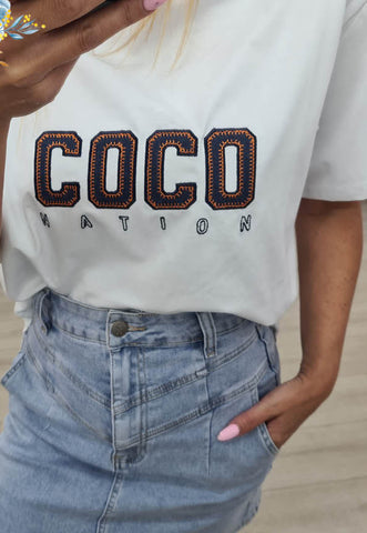 Coco Nation Embroidered Tee - White.