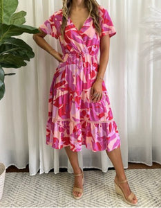 Poppy Midi Dress - Pink Multi.