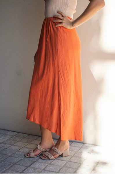 Linen Bias Skirt - Terracotta