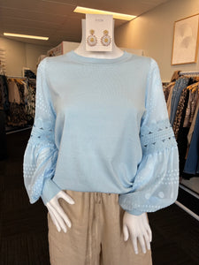 Daphne Embroidered Eyelet Sleeve Top - Sky Blue.