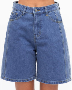 Blair Two Tone Mid Rise Blue Denim Shorts.