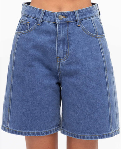 Blair Two Tone Mid Rise Blue Denim Shorts.