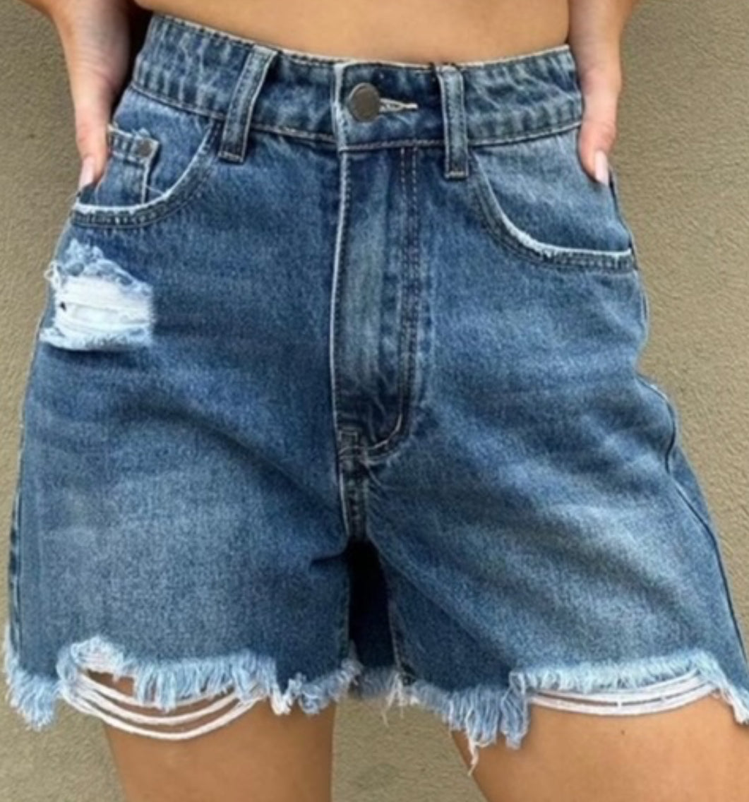 Distressed Denim Shorts- Blue.