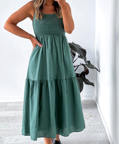 Layla Midi Dress - Forest Green.