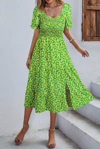 Sunflower Dreams Shirred Bodice Midi Dress