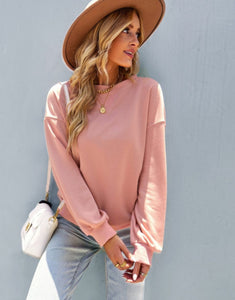 Sarah Crew Neck Long Sleeve Sweatshirt-  Pink.