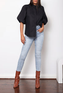 Rachel Stretch Cotton Poplin Blouse - Black.