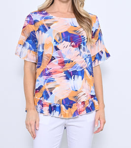 Edie Rayon Ruffle Top - Blue Multi.