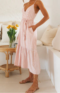 Linen Pink + White Stripe Dress