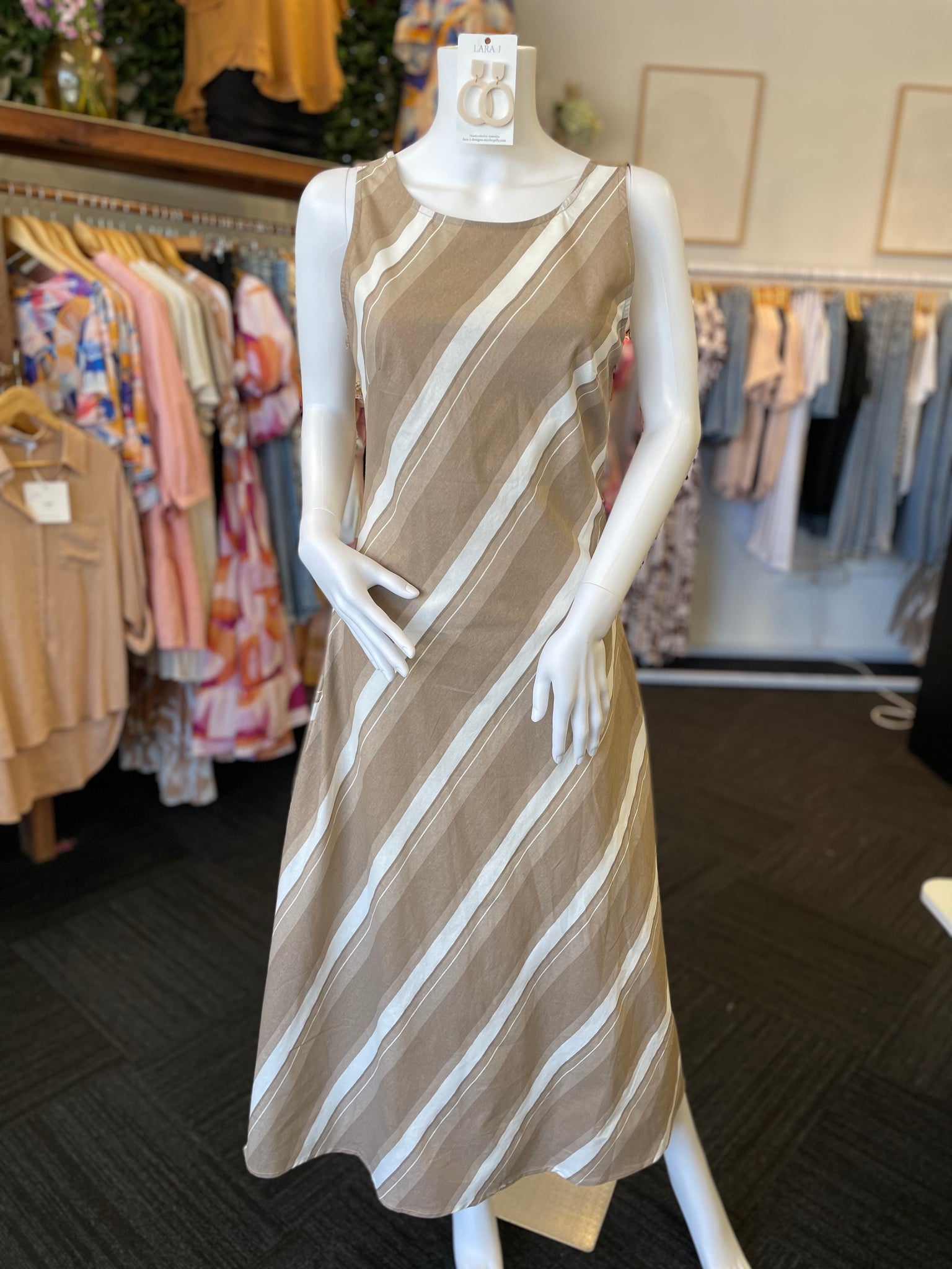 Norah Diagonal Stripe Dress - Tan.