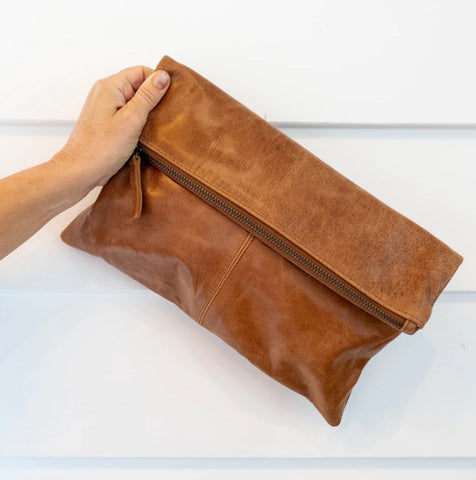Bare Leather - Foldover Clutch - Camel.