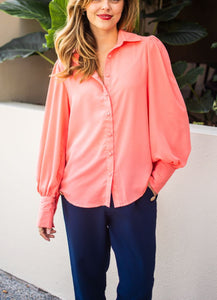 Colette Puff Sleeve Blouse - Coral.