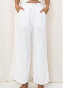 Linen Pant With Drawstring - White.
