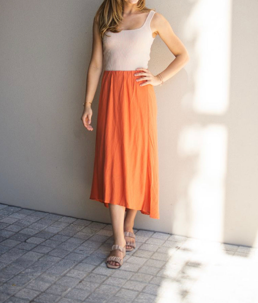 Linen Bias Skirt - Terracotta