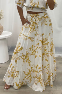 Debrah Maxie Skirt - Gold/White Floral