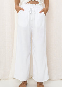 Long Linen Pant With Drawstring - White.