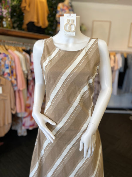 Norah Diagonal Stripe Dress - Tan.