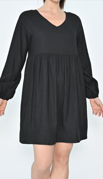 Lila Linen Mini Dress - Black.