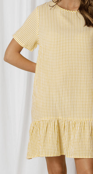 Check Ruffle Hem Mini Dress - Yellow.