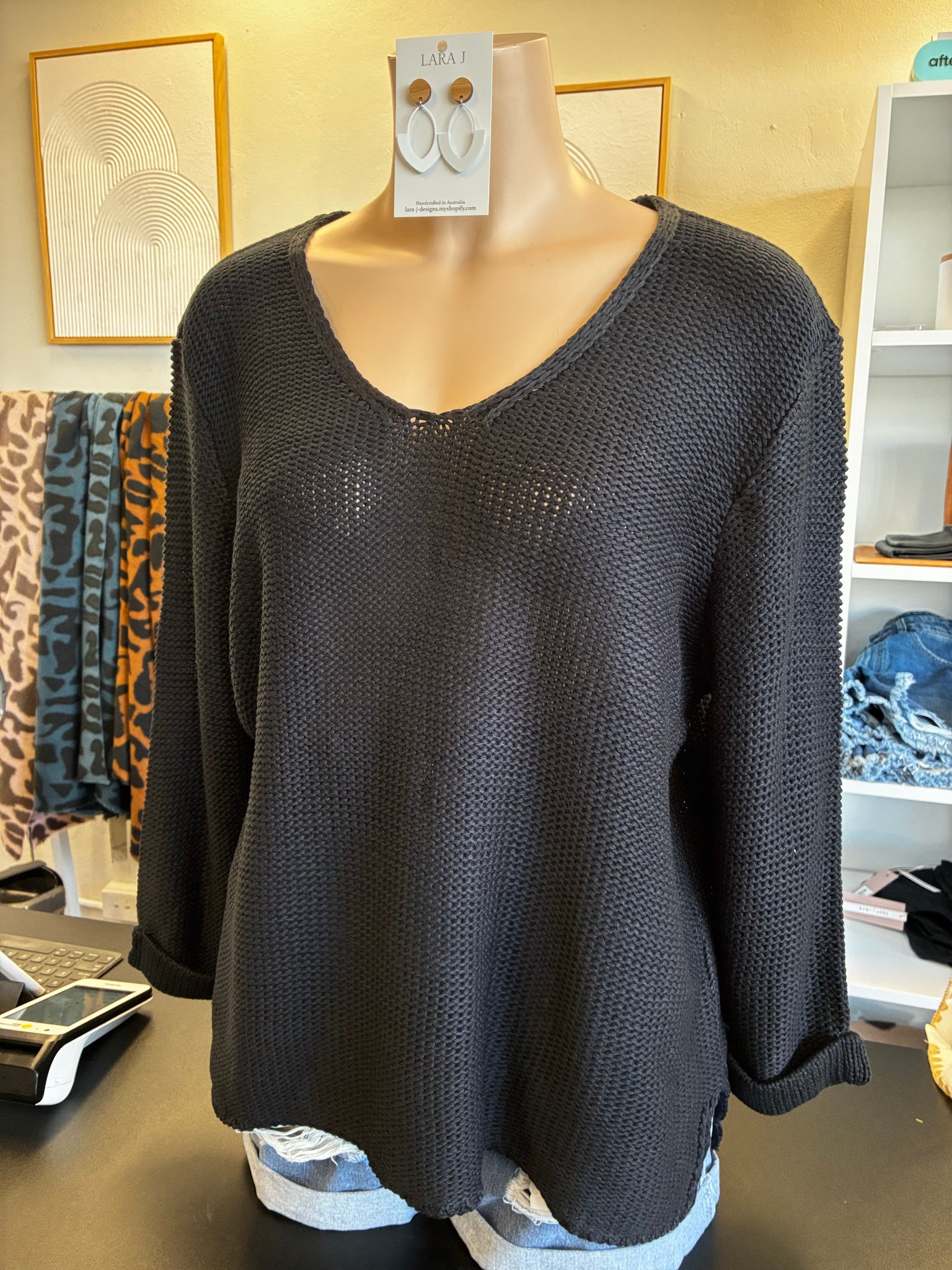 Esther V Neck Knit - Black.