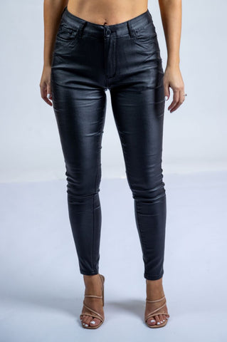 Country Denim Five Pocket Wet Look Skinny Jean - Black.