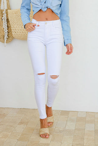 Country Denim Skinny Jean With Rips - White.