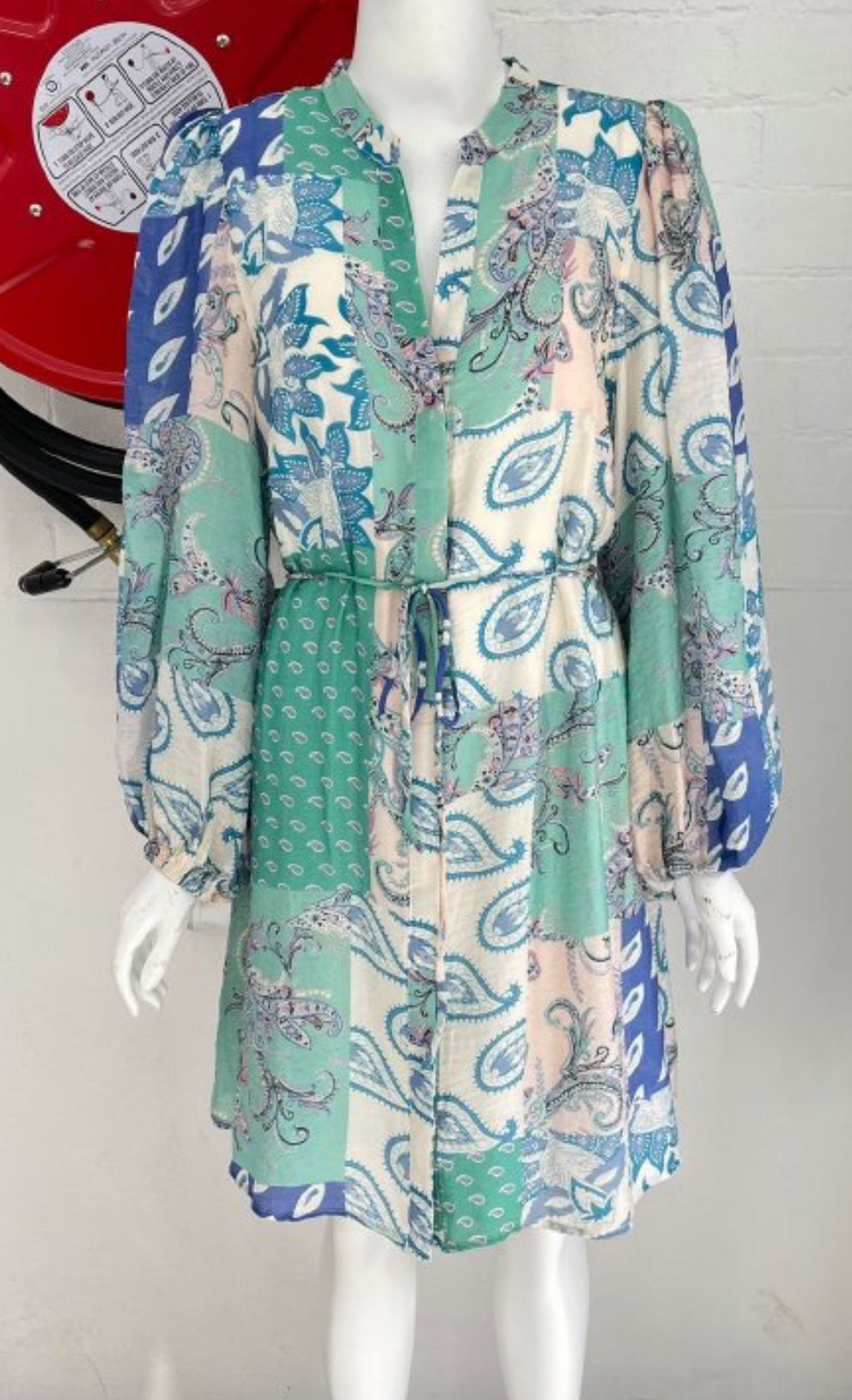 Georgie Paisley Patchwork Dress - Aqua Multi.