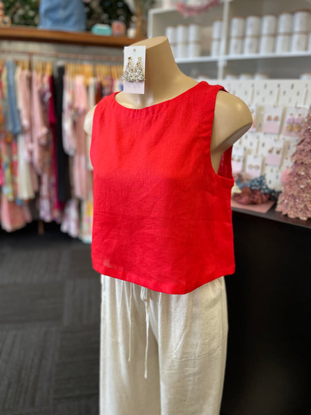 Remi Linen Top - Red.