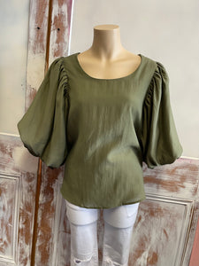 Skyler Layered Balloon Sleeved Blouse - khaki.