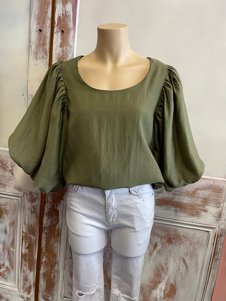 Skyler Layered Balloon Sleeved Blouse - khaki.