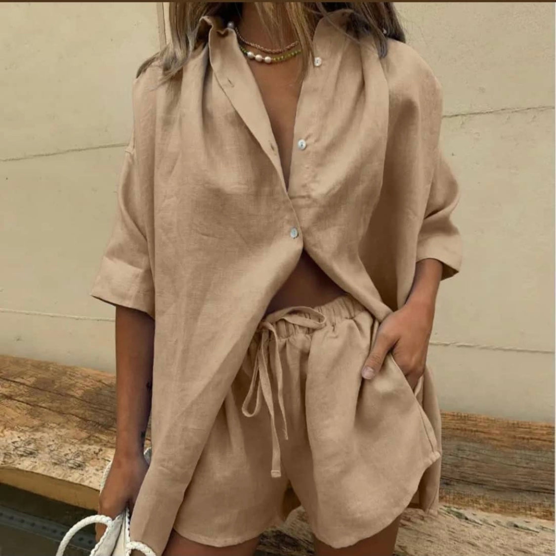 Linen Short Set - Natural