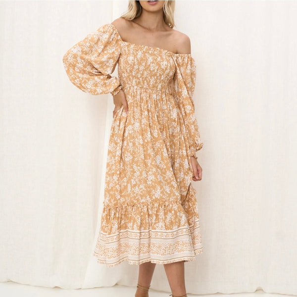 Mustard Midi Dress 3/4 Sleeve